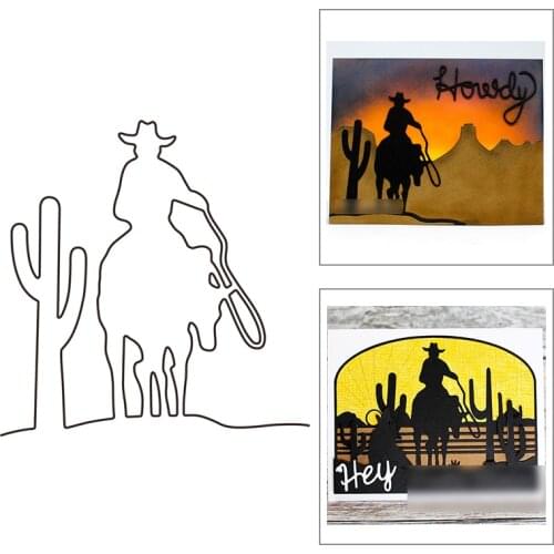 2021 New Cowboy Horse Riding and Cactus Silhouettes Metal Cutting Dies For DIY Craft Making Greeting Card Scrapbooking No Stamps