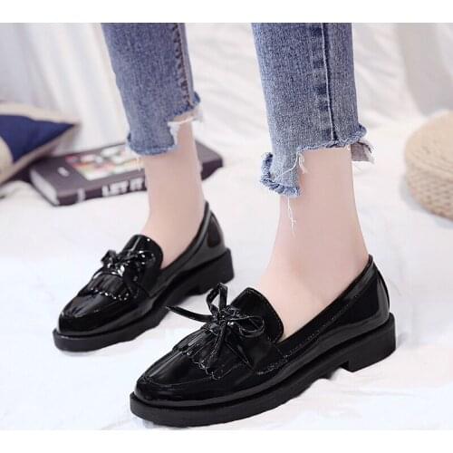 New Solid Oxford Shoes for Women 2021 Autumn Spring Student Retro British Black Leather Flat Shoes Slip on Casual Shoes Woman