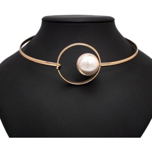Fashion Imitation Pearl Bib Torques Chokers Necklaces For Women Statement Metal Geometric Collar Necklace Jewelry UKMOC
