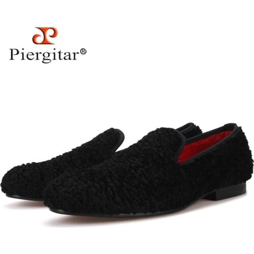 Piergitar new winter special two colors lamb wool men cotton shoes party and banquet men loafers mens casual shoes plus size