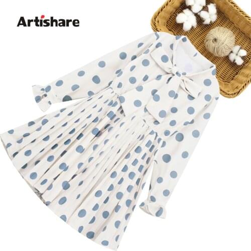 Big Girls Dress Long Sleeve Girl Child Dress Dot Pattern Dress For Girls Big Bow Clothes Girl 6 8 10 12 14