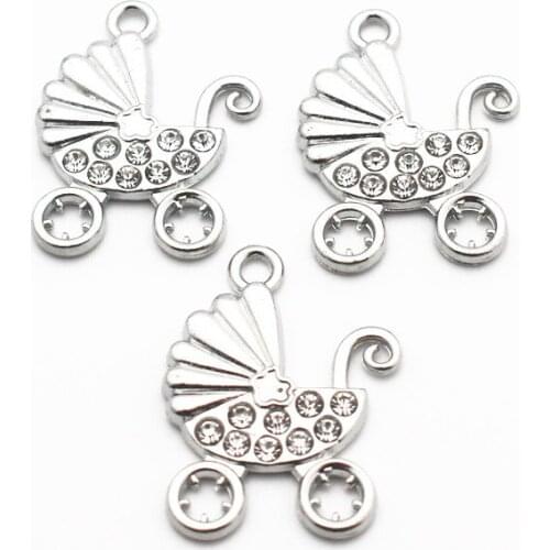 20pcs/lot Baby Carriage Crystal Dangle Charms Lobster Clasp Hanging Charm For Pendant Bracelet Floating Charms Jewelry
