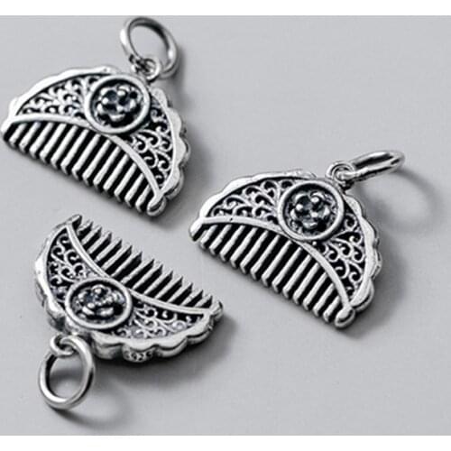 925 Sterling Silver Pretty Comb Design Women Charms High Quality Handmade S925 Silver Retro Dangle Pendant DIY Jewelry Findings