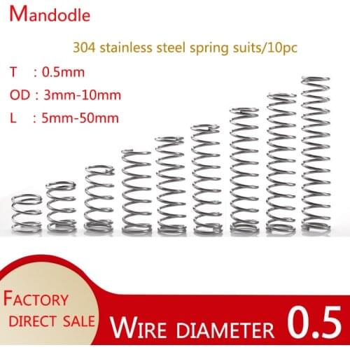 304 stainless steel compression spring,Wire diameter 0.5,Return spring,Outer diameter3-10mm,10pc
