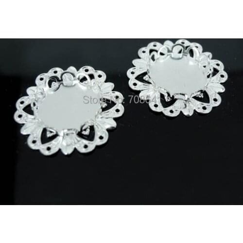 Blank Circle Filigree Flower Round Lace Bezel Trays Pad Bases Settings Resin Cabochons DIY Findings Multi-color Plated