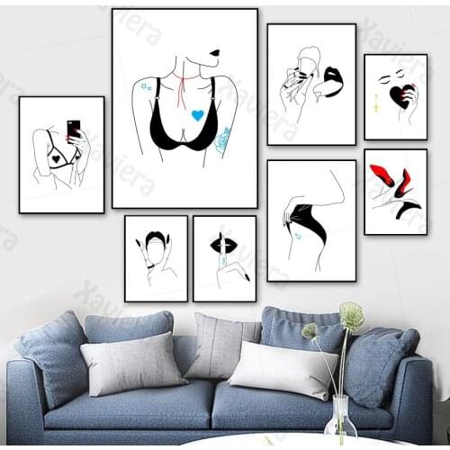 Nordic Woman Body Black and White Line Picture On The Wall Wall Art Poster Creative Canvas Painting Home Decor Living Room Print