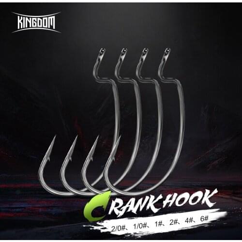 Kingdom Crank Fishhooks High Carbon Steel Wide Super Lock Fishing Hook 2/0# 1/0# 1# 2# 4# 6# Barbed Hooks Tackle For Soft Worm