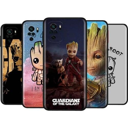 Marvel I am Groot Silicone Cover For Xiaomi Redmi Note10 10S 9T 9S 9 8T 8 7 6 5A 5 4 4X Prime Pro Max Black Phone Case