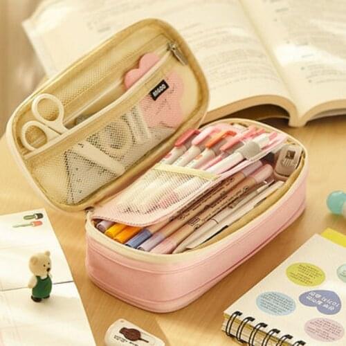Folding Canvas Stationery Storage Bag Pencil Box Large Capacity Office Stationery Cosmetic Box Travel Portable Storage Tool