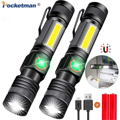 16000LM USB Rechargeable Flashlight Super Bright Magnetic LED Torch with Cob Sidelight a pocket clip Zoomable for Camping read