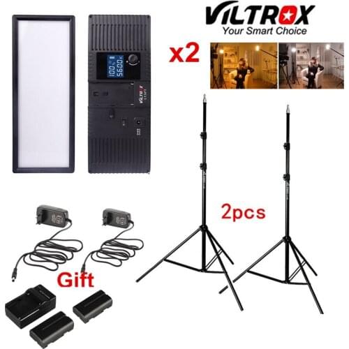 Viltrox L132T Bi-Color Dimmable LED Video Light x2 +2x Light Stand +AC Adapter + battery charger for DSLR Camera Studio lighting