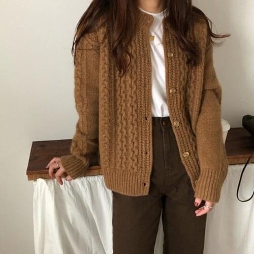 LHZSYY Vintage Cashmere Knitted Cardigan Womens 100% Pure Wool 2020 Autumn Winter New Thick Wild Korean Large Size Sweater Coat