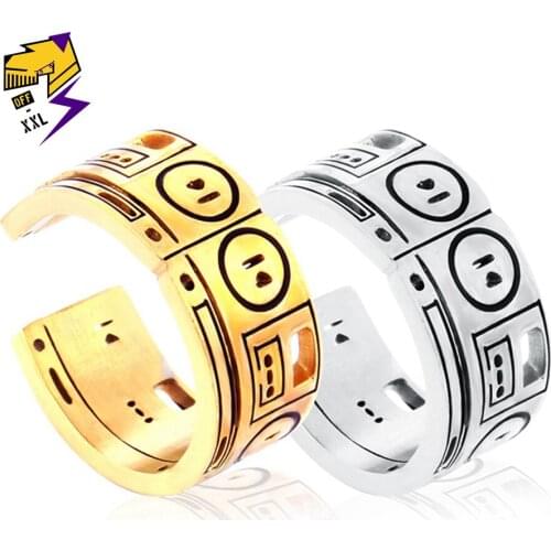 Vintage Men Punk Biker Rings Steampunk Stainless Steel Tape Recorder Finger Ring Women Gothic Jewelry Gold Silver Color