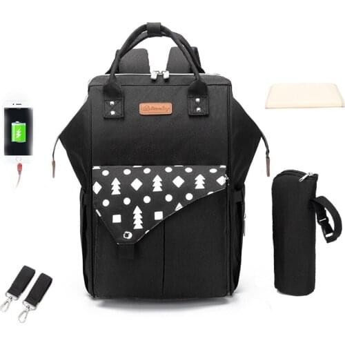 Large Capacity Diaper Bag With Diaper Pad USB Charging Backpack Waterproof Travel Bags Polyester Shoulder Hobos
