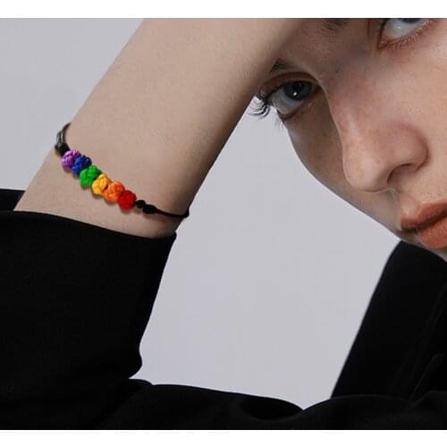 Wax Rope Pride LGBT Bracelet Adjustable Rainbow Simple Beaded Slide Knot Bracelet Gay Women Men Unisex Jewely