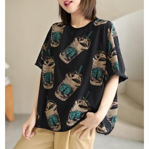 New Women Tshirts Summer Loose Casual Print O-Neck Collar Female Fashion Cotton Tees