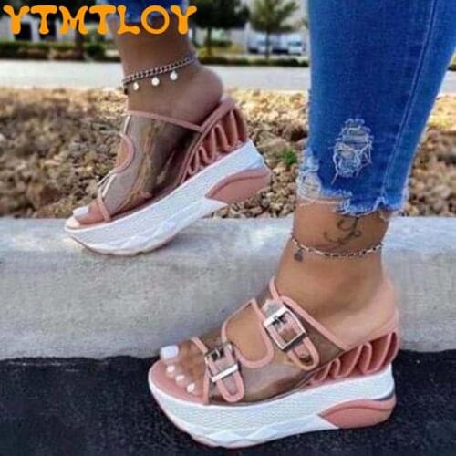 Summer new fashion slope with high heel sandals and slippers plastic transparent jelly style fashion all-match sandals women