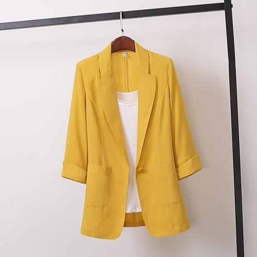 Women Blazer Spring Autumn Seven-quarter Sleeve Thin Jackets Female Suits Coat Slim Work Feminino Outerwear Plus Size 4XL P613