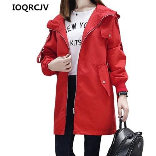 2019 New Korean Spring Autumn Long Hooded Trench Coats Women Casual Loose Windbreaker Female Long sleeve Outerwear Overcoat R136