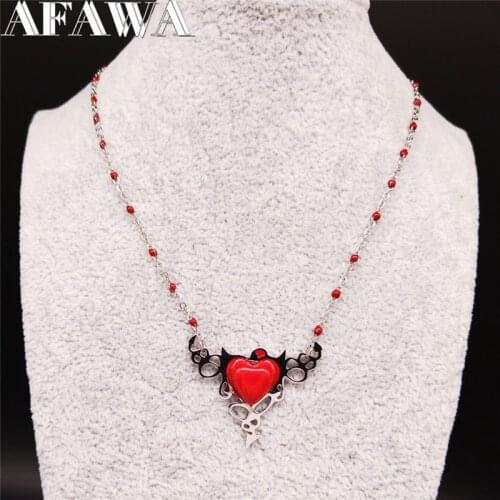 2021 Fashion Devil Heart Stainless Steel Necklace for Women Red Stong Silver Color Heart Necklace Jewelry moda mujer N2005S2