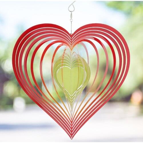 10inch Heart-Shaped Wind Chimes 3D Metal Wind Chime Stainless Steel Outdoor Hanging Ornaments Art Hanging Pendant Gifts