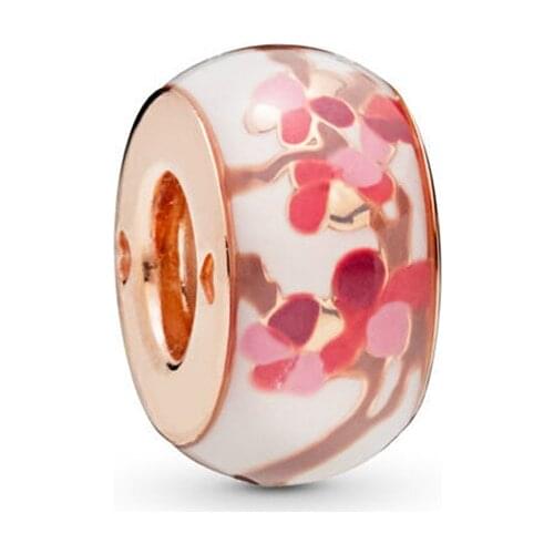 2019 New Original 925 Sterling Silver Rose Red Flower Glass Bead Murano Charm Fit Pandora Bracelet Necklace DIY Women Jewelry