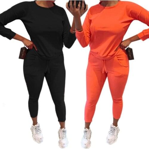 2021 Brand New Women Casual Tracksuit O-neck Long Sleeve Solid Color Sports Tracksuit 2 Pieces Set Plus Size Work Out Clothing