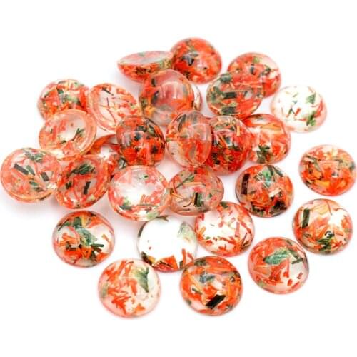 40pcs 12mm Built-in Metal Dried Flowers Transparent Flat Back Resin Cabochon Dome For Bracelet Earrings DIY Jewelry Accessories