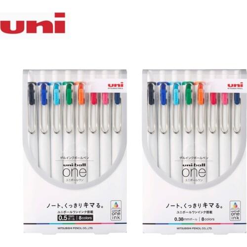 8pcs/set Japan Uni UMN-S-38 / 05 8C Gel Pen Uni Ball One Push Color Gel Pen Bullet 0.38 / 0.5mm Student Office Supplies