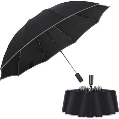 Basupply 1Pc Wind Resistant Automatic Umbrella Rain Women Auto Luxury Big Windproof Men Umbrellas For Three Folding 10K Parasol