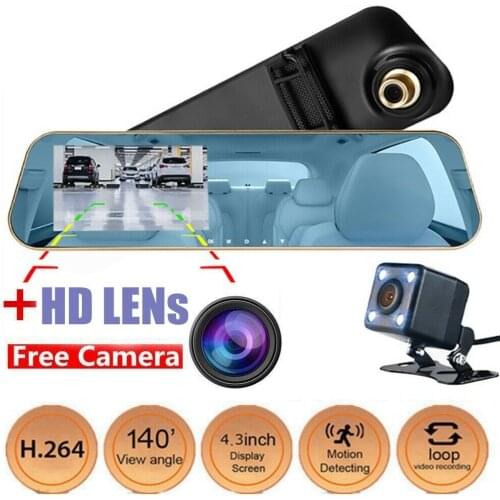 1080P 4.3'' Dual Lens Car DVR Camera Rear Front Camera Dash Cam Rearview Mirror Digital Video Recorder Registratory Camcorder