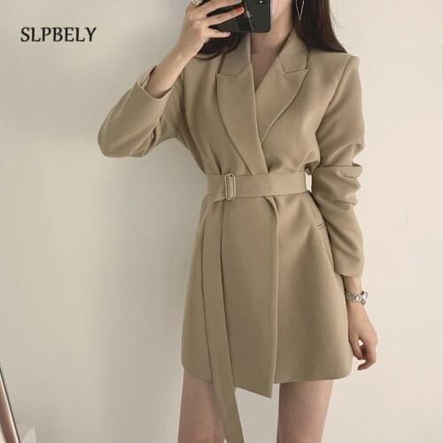 SLPBELY Women Blazer Sashes Spring Solid Suit Top Female Suit Jacket Long Sleeve Blaser Uniform Elegant Femme Office Lady Suit