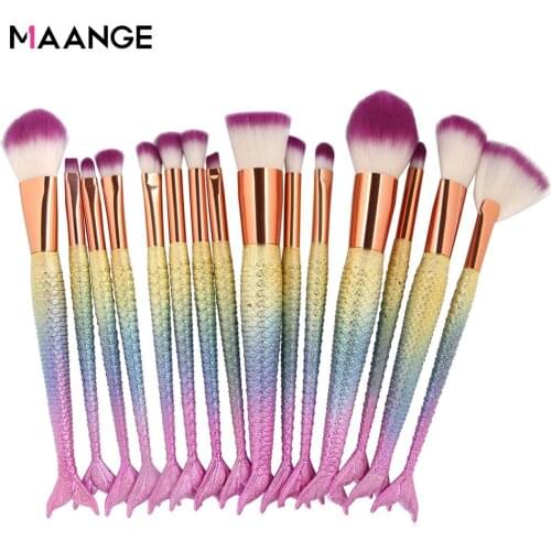1-16PCS Big Mermaid Makeup Brushes Set Foundation Blending Powder Eyeshadow Contour Concealer Blush Cosmetic Beauty Make Up Tool