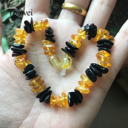 Yoowei Natural Amber Chips Bracelet for Women diy Irregular Baltic Genuine Beads Adult Bracelet Original Amber Jewelry Wholesale