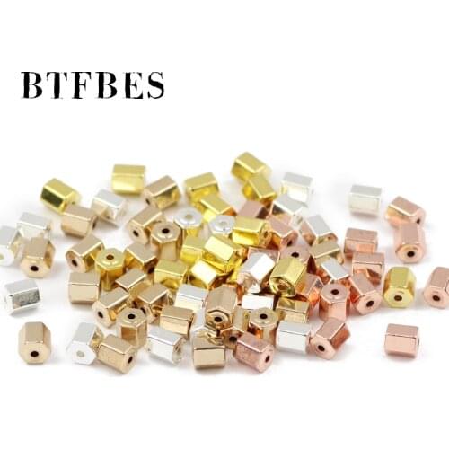 BTFBES 4x4mm Hexagon Hematite Rose Gold Silvers Natural Stone Charm Loose Beads For trendy Jewelry bracelets Making Diy Findings