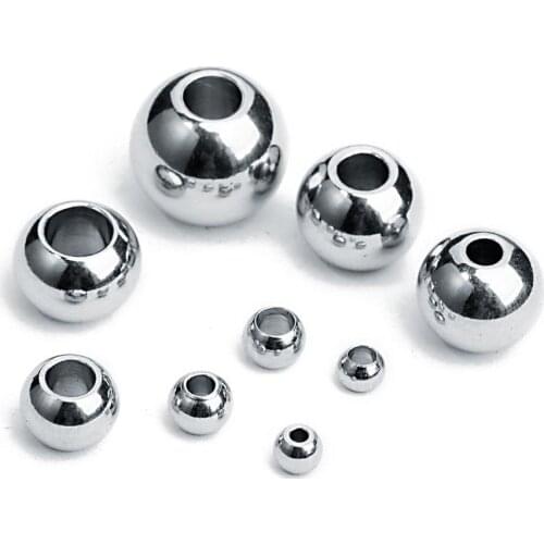 100% Stainless Steel Bead For Jewelry Making 3/4/6/8/10mm Metal Round Beads 1/1.5/2/2.5/3/3.6/4mm Hole wholesale 100pcs