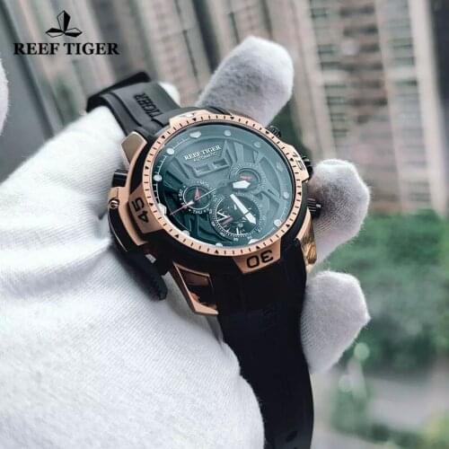 Reef Tiger/RT Men Sport Watch Men Big Rose Gold Transformer Edition Waterproof Military Watches Automatic Mechanical Wrist Watch