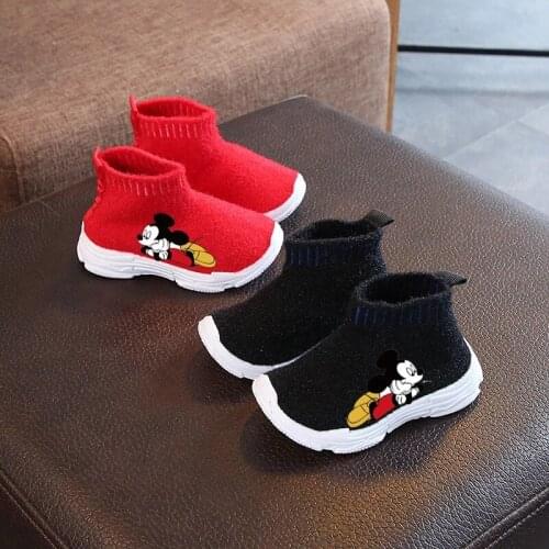 Disney cartoon Mickey Mouse boys and girls non-slip soft sole plus velvet casual shoes sports shoes student running shoes