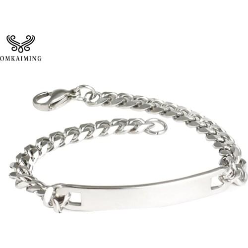 Stainless steel Cuban chain rectangular graphics bracelet, holiday gifts, mens and womens jewelry