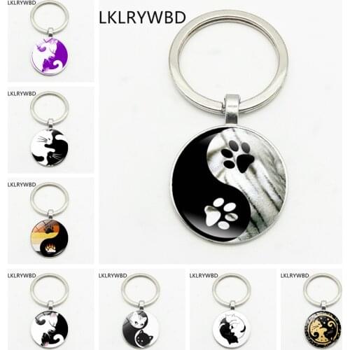LKLRYWBD / Yin Yang Tai Chi Cat Fashion Key Chain Key Ring Jewelry Pendant Convex Glass Keychain