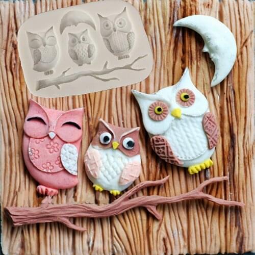 Minsunbak Cartoon animal silicone mold Three owl chocolate cake decorating tools DIY baking tools