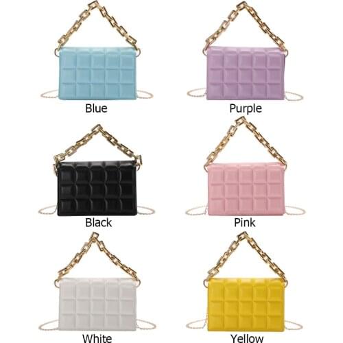 Fashion Women Bag Checker Pattern PU Chain Small Shoulder Crossbody Messenger Women PU Leather Luxurious Chains Messenger Bag