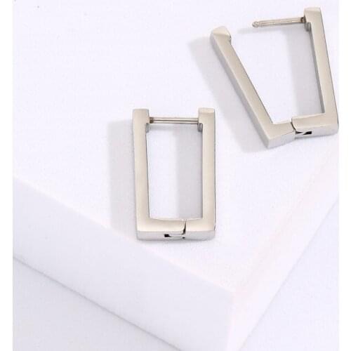 Fashion Boutique Earrings Stainless Steel Earrings Silver Color Square Rectangular Earrings Simple Sweet Couple Party Prom Gift