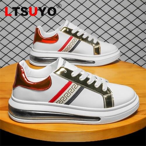 Mens leather full-palm air cushion shoesfashionable outdoor casual sports mens shoesfour seasons air cushion small white shoes