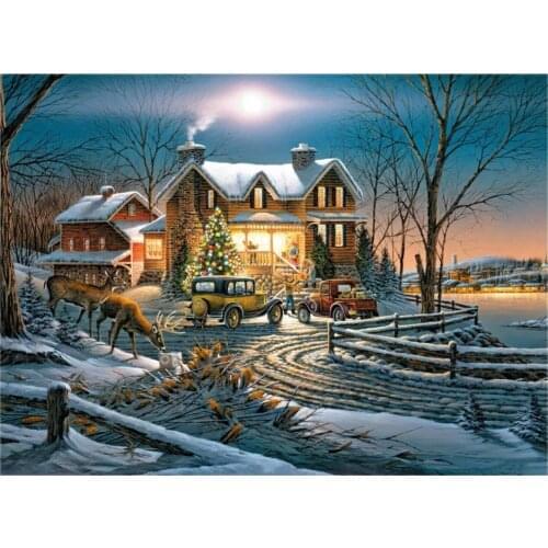 Winter Night Cottage Cross Stitch Kits 14CT Unprinted 11CT Print Crafts For Embroidered Handmade Art Counted Set Wall Home Decor