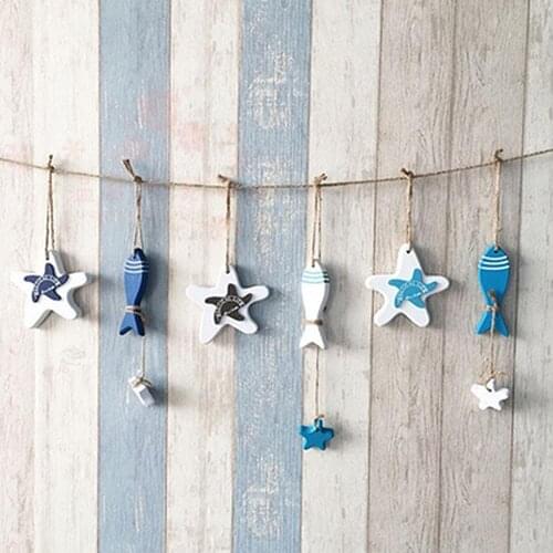Mediterranean Nautical Wall Decor Hanging Craft Wooded Fish Starfish Ornament Marine series Childrens room pendant wall decor