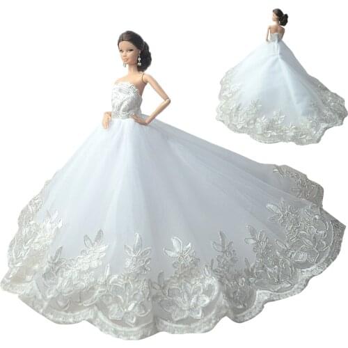 NK One Pcs Doll Fashion White Princess Dress Tailored Wedding Dress Noble Party Dress For Barbie Accessories Doll Best Girl Gift