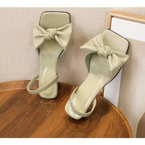 2021summer Womens Shoes New One-Strap Sandals Womens Bowknot Ins Trendy Low Heel