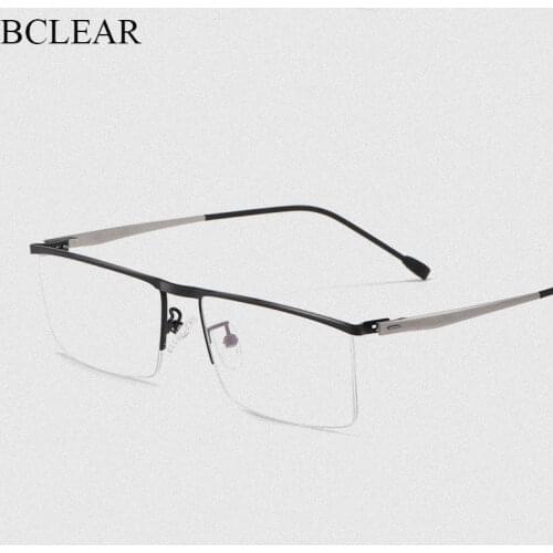 Titanium Alloy Optical Glasses Frame Men Ultralight Square Myopia Prescription Eyeglasses Metal Half Rim Spring Hinge Eyewear