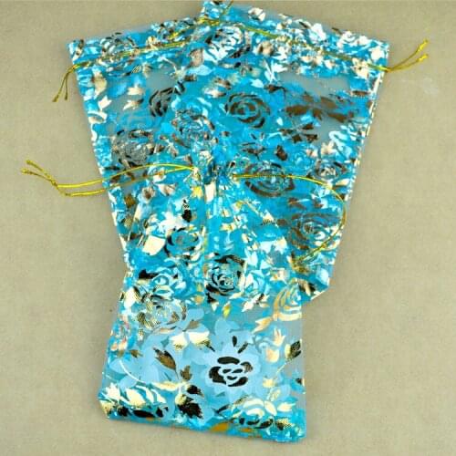 Wholesale Blue 100pc/lot Rose Flower Jewelry packaging Drawable Organza Bags 7x9cm Gift Bags& Pouches,Packing bags free shipping